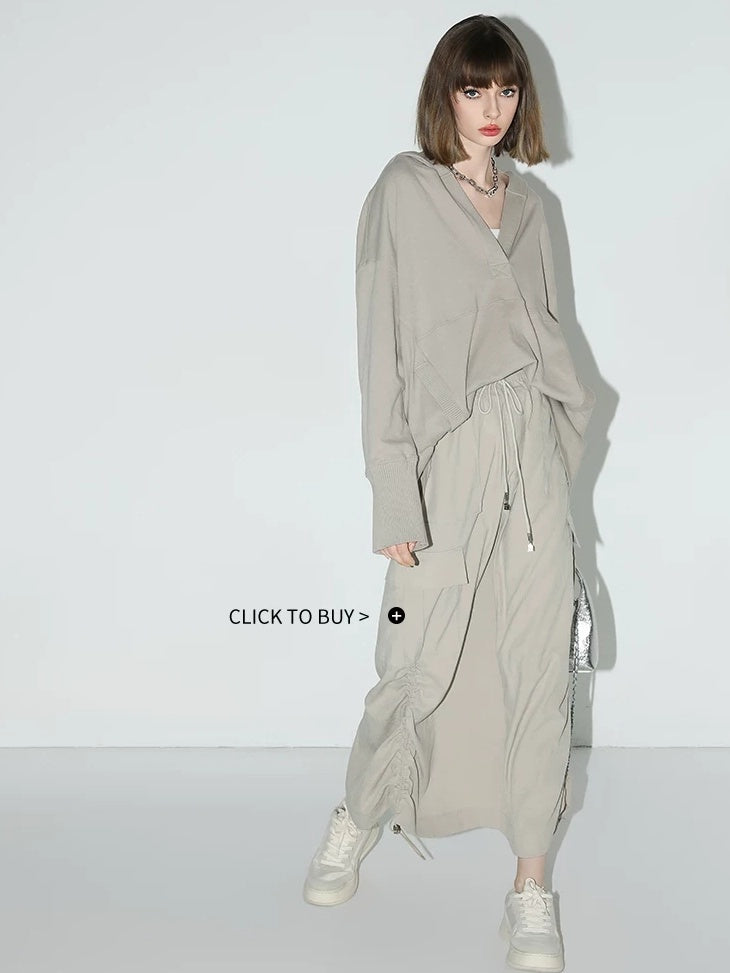 COCOBELLA 100 Percent Cotton Loose Patchwork Ribbed Pocket Street Pullover Hoodies