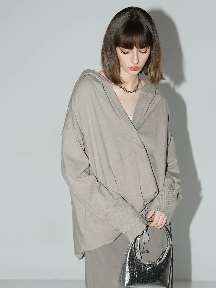 COCOBELLA 100 Percent Cotton Loose Patchwork Ribbed Pocket Street Pullover Hoodies