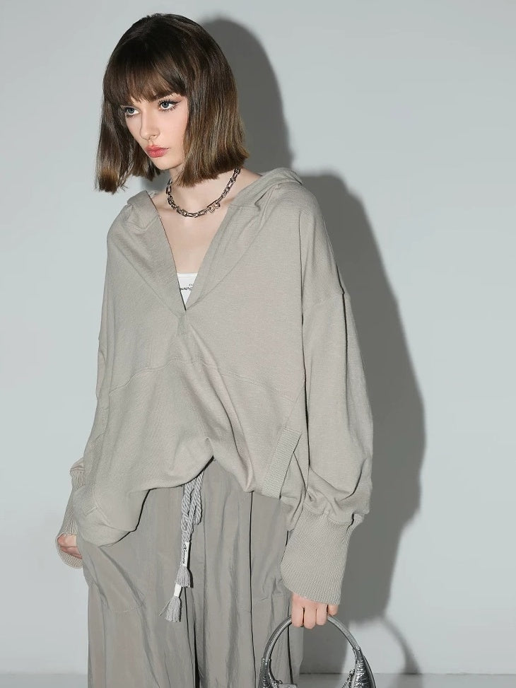 COCOBELLA 100 Percent Cotton Loose Patchwork Ribbed Pocket Street Pullover Hoodies