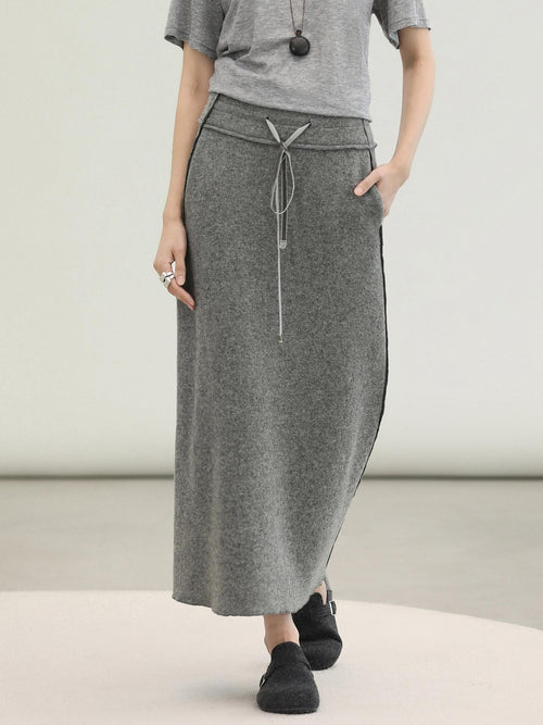 COCOBELLA 100% Wool Lined High Waist Pocket Side Zipper Straight Pencil Office Skirts