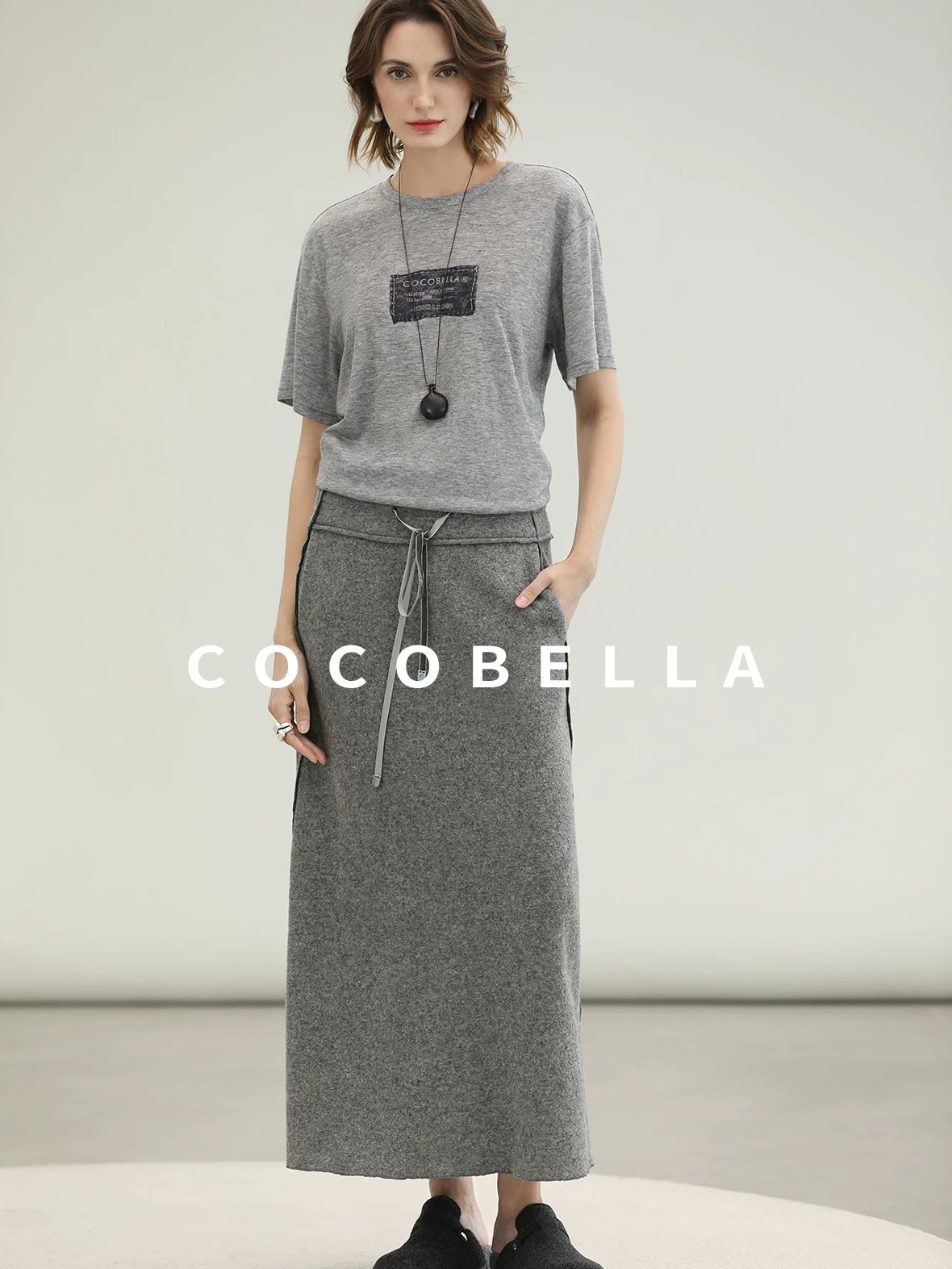 COCOBELLA 100% Wool Lined High Waist Pocket Side Zipper Straight Pencil Office Skirts