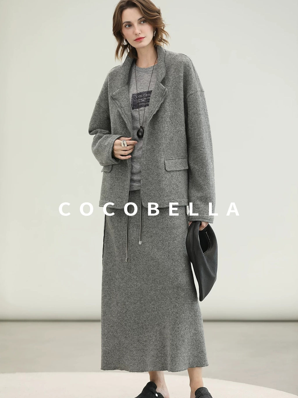 COCOBELLA 100% Wool Lined High Waist Pocket Side Zipper Straight Pencil Office Skirts