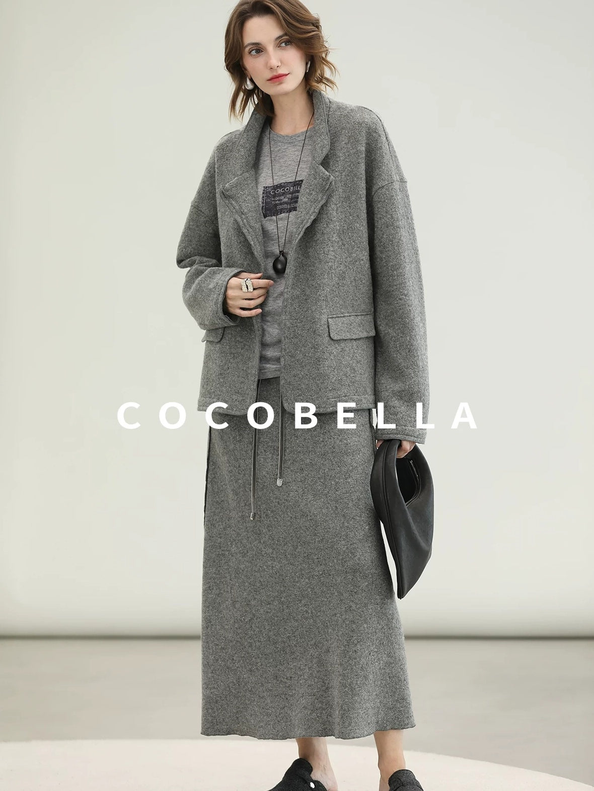 COCOBELLA 100% Wool Lined High Waist Pocket Side Zipper Straight Pencil Office Skirts