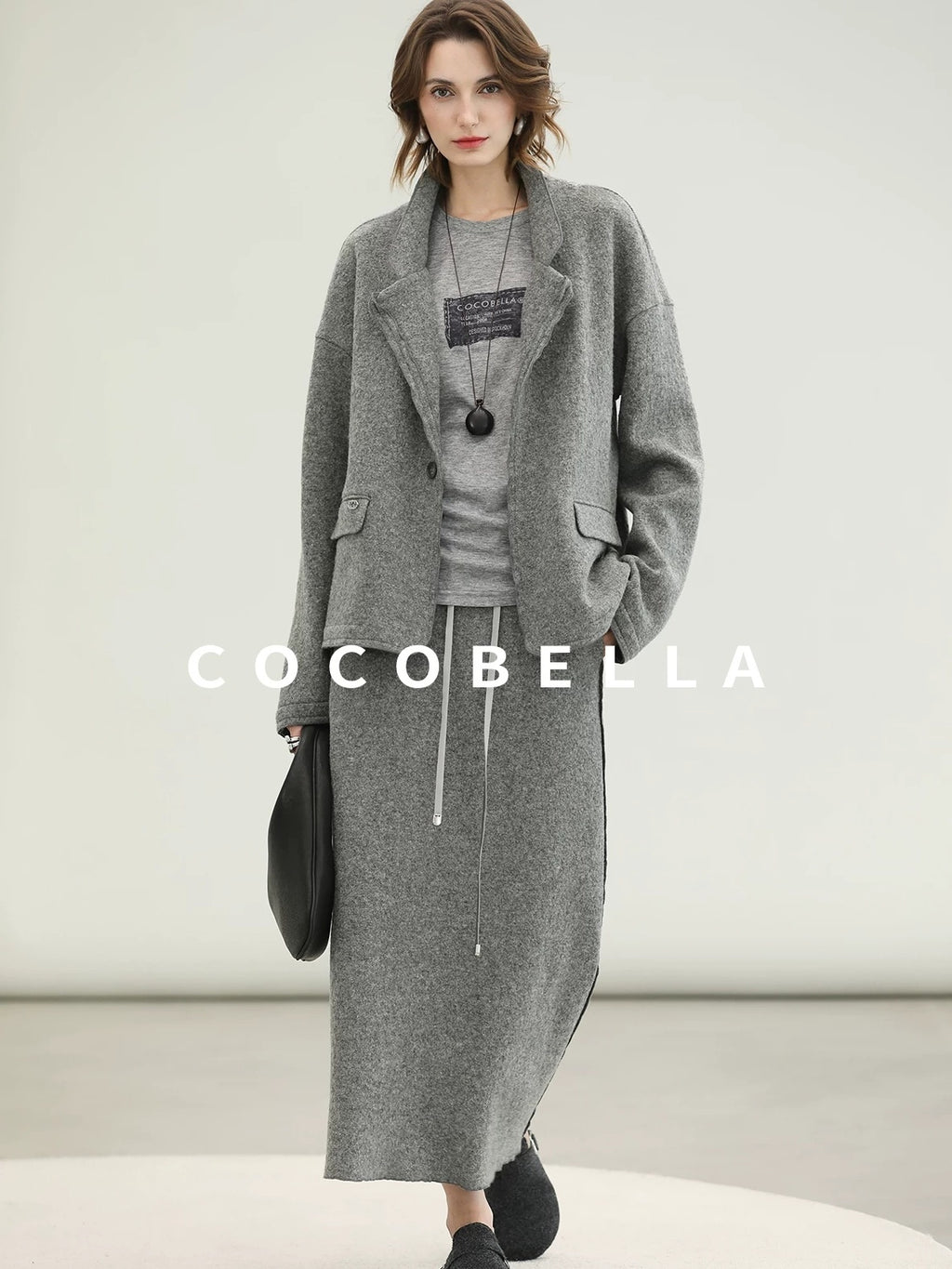 COCOBELLA 100% Wool Lined High Waist Pocket Side Zipper Straight Pencil Office Skirts