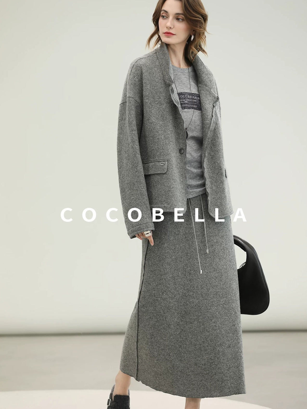 COCOBELLA 100% Wool Lined High Waist Pocket Side Zipper Straight Pencil Office Skirts