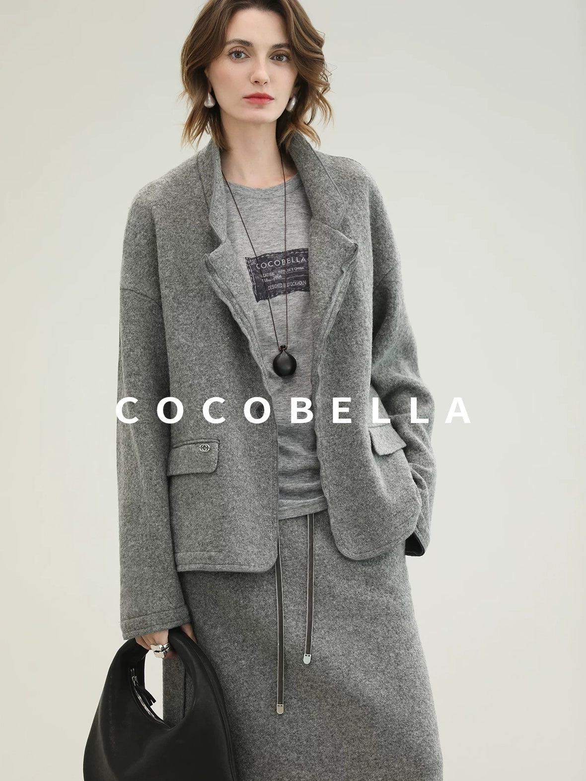 COCOBELLA 100% Wool Lined High Waist Pocket Side Zipper Straight Pencil Office Skirts