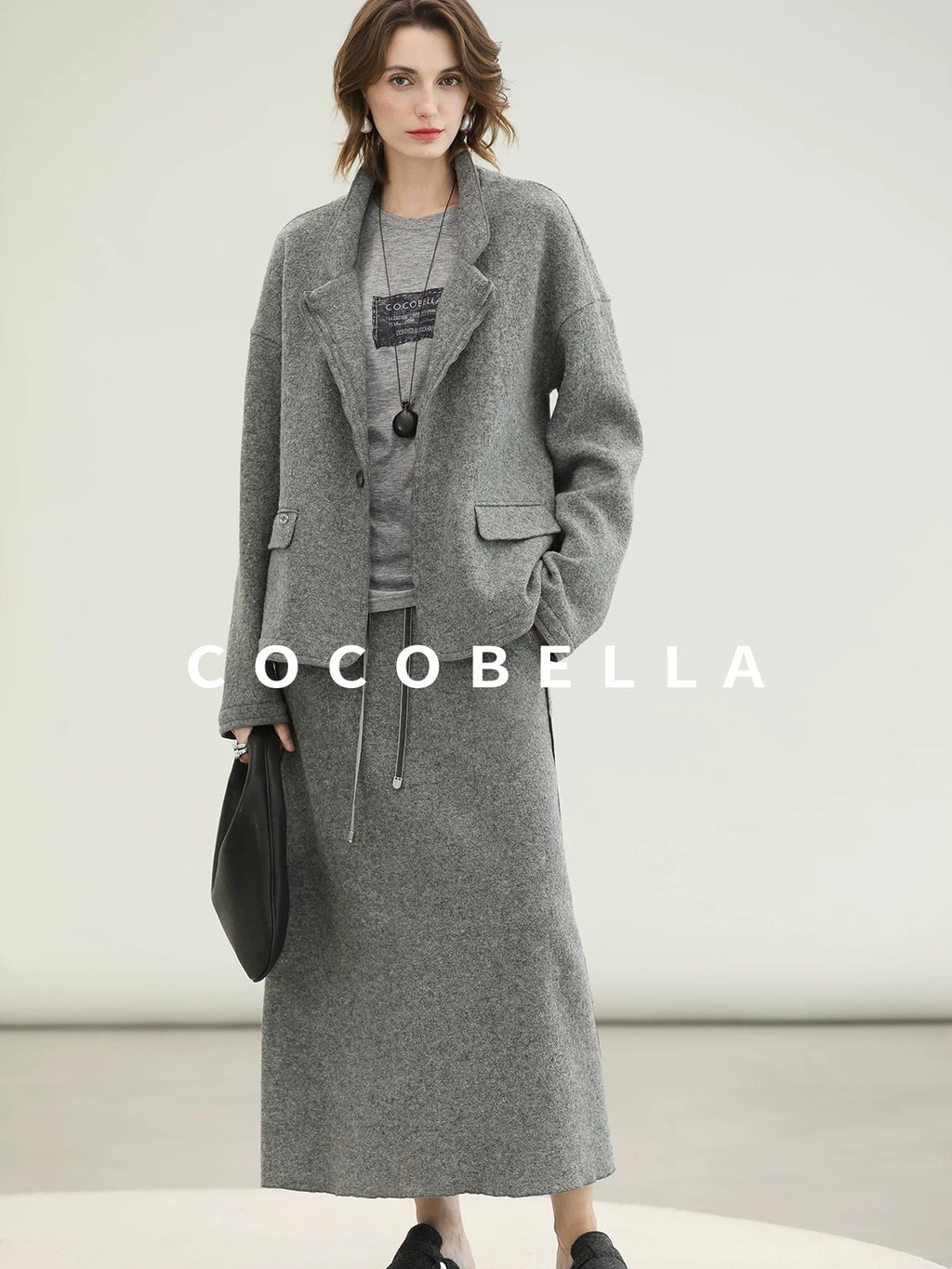 COCOBELLA 100% Wool Lined High Waist Pocket Side Zipper Straight Pencil Office Skirts