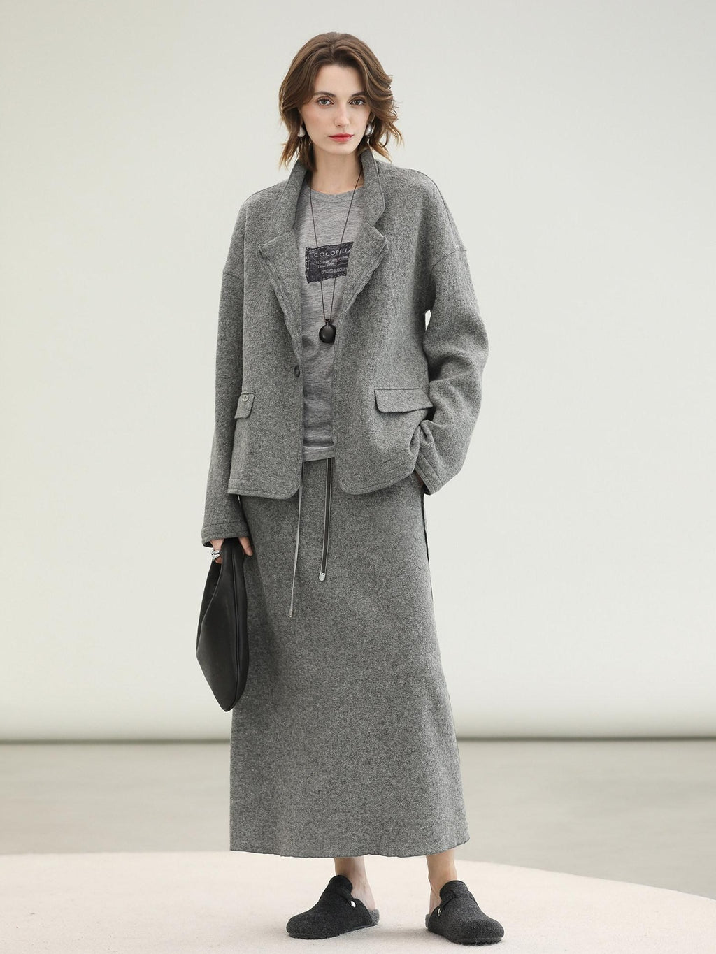 COCOBELLA 100% Wool Lined High Waist Pocket Side Zipper Straight Pencil Office Skirts