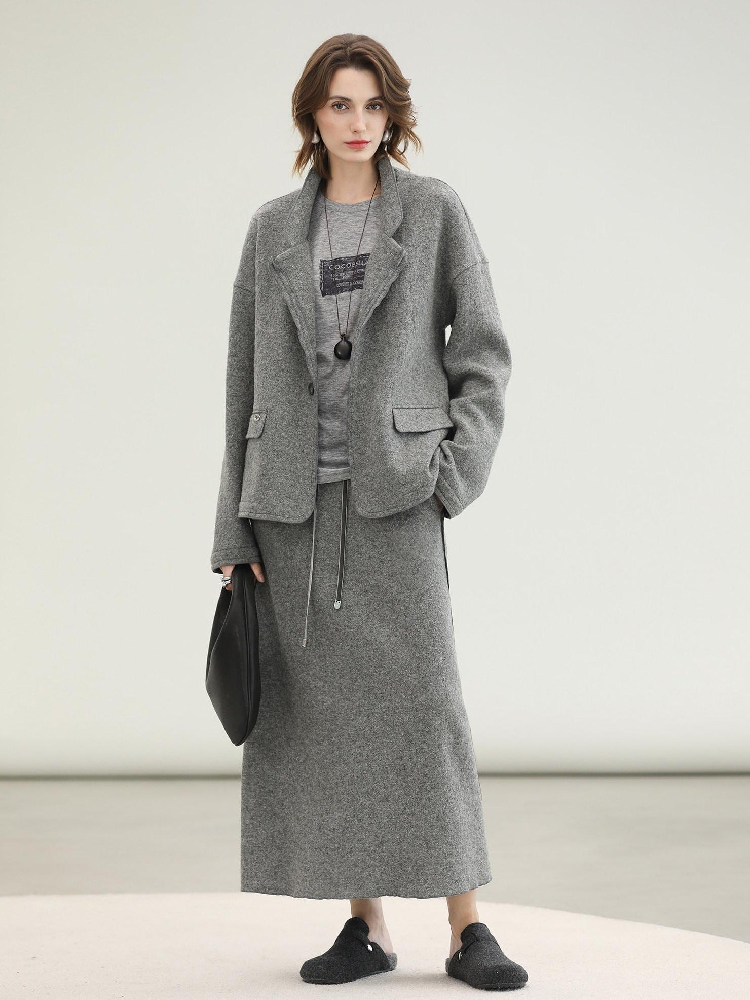 COCOBELLA 100% Wool Lined High Waist Pocket Side Zipper Straight Pencil Office Skirts