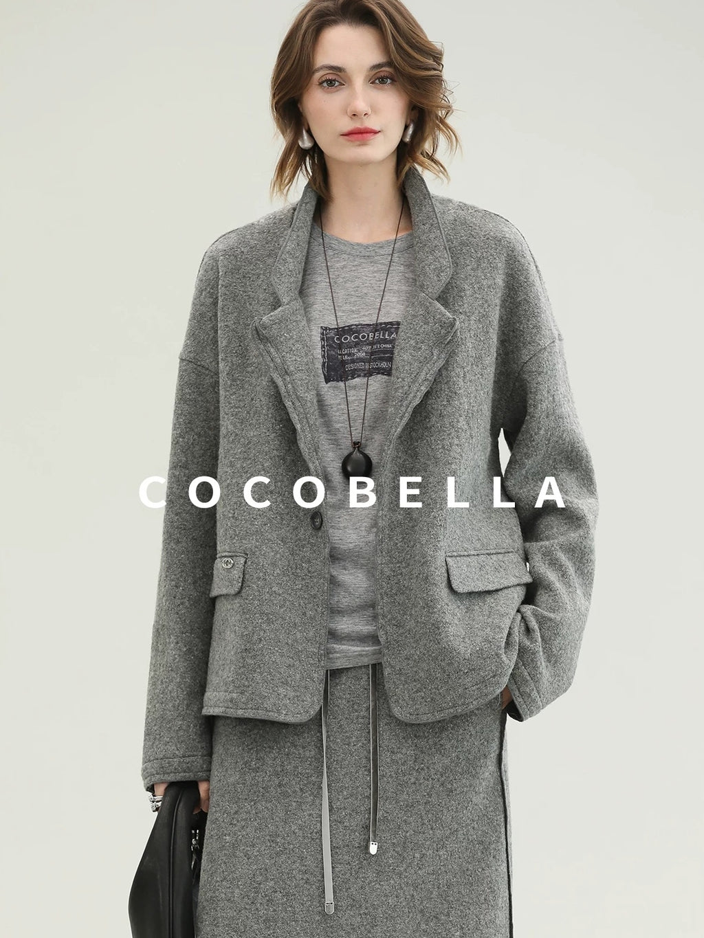 COCOBELLA 100% Wool Lined High Waist Pocket Side Zipper Straight Pencil Office Skirts