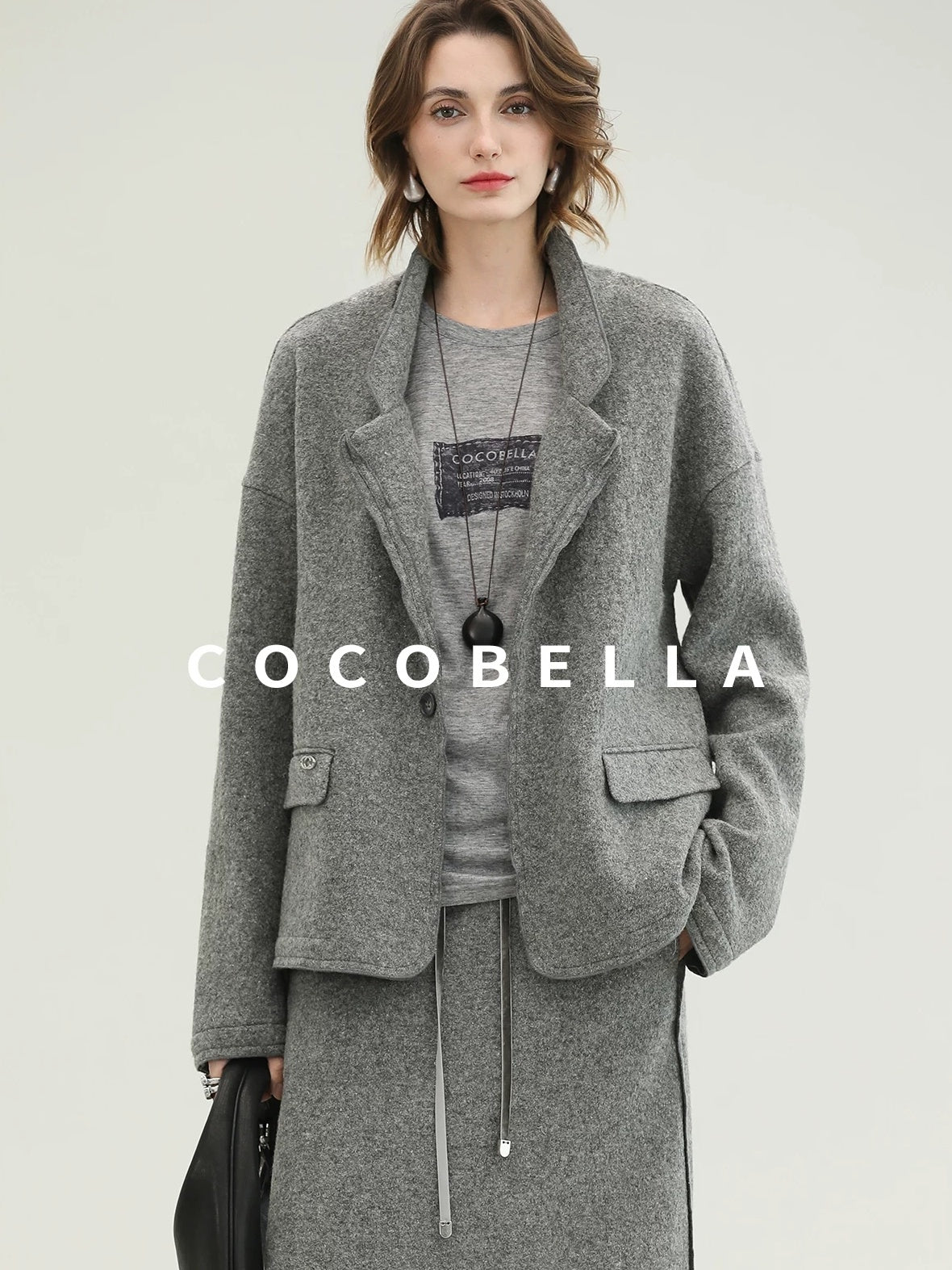 COCOBELLA 100% Wool Lined High Waist Pocket Side Zipper Straight Pencil Office Skirts