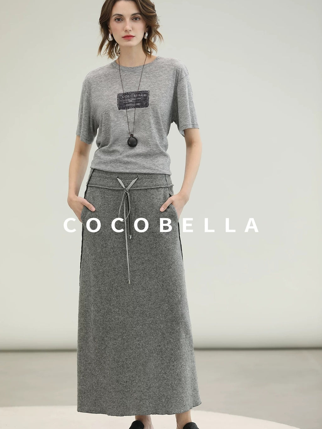 COCOBELLA 100% Wool Lined High Waist Pocket Side Zipper Straight Pencil Office Skirts