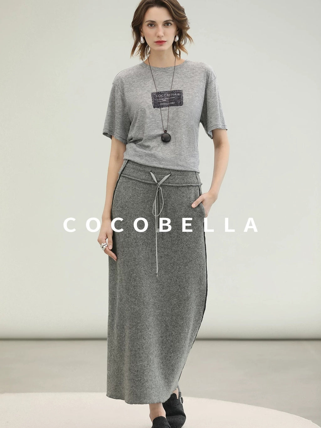 COCOBELLA 100% Wool Lined High Waist Pocket Side Zipper Straight Pencil Office Skirts