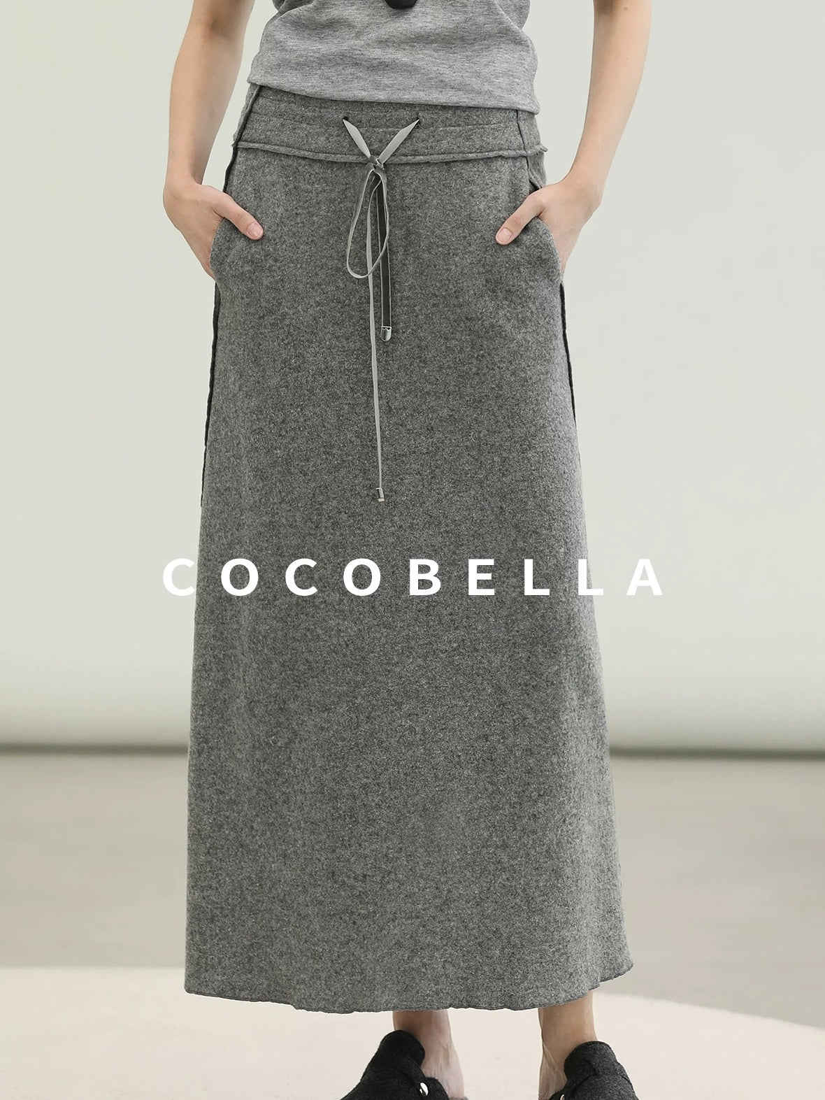 COCOBELLA 100% Wool Lined High Waist Pocket Side Zipper Straight Pencil Office Skirts