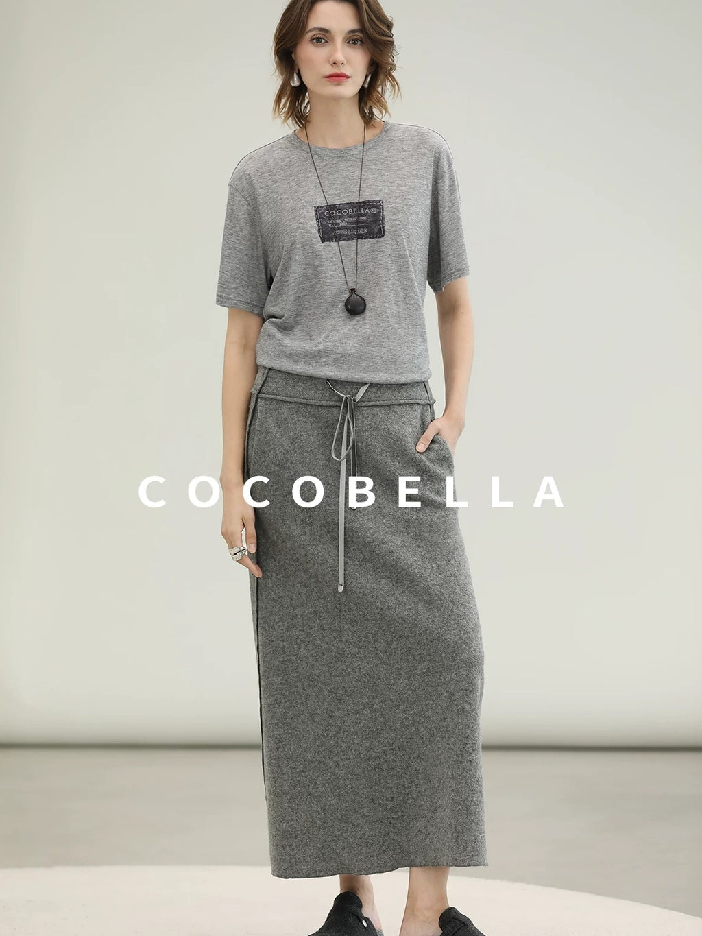 COCOBELLA 100% Wool Lined High Waist Pocket Side Zipper Straight Pencil Office Skirts
