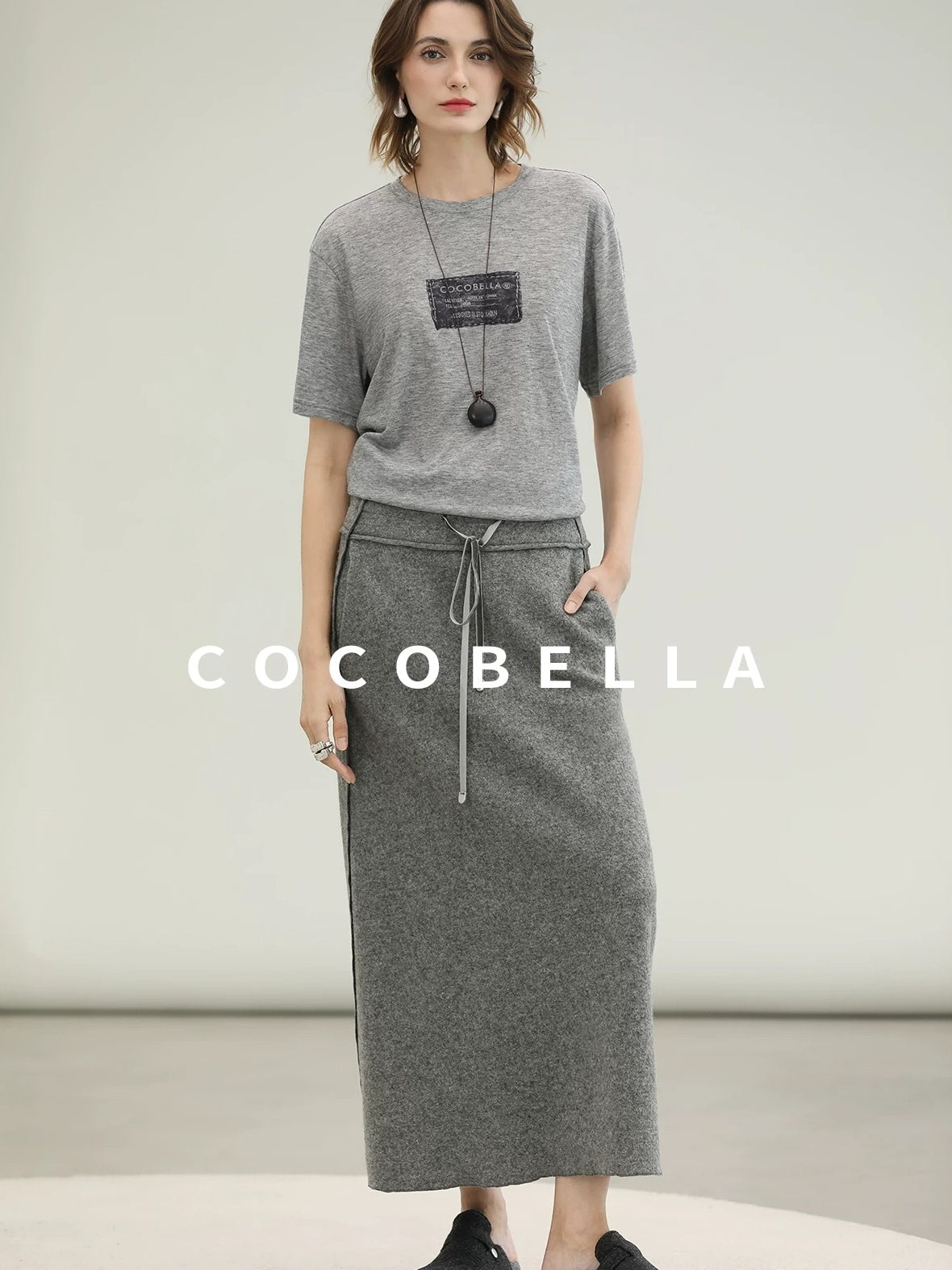 COCOBELLA 100% Wool Lined High Waist Pocket Side Zipper Straight Pencil Office Skirts