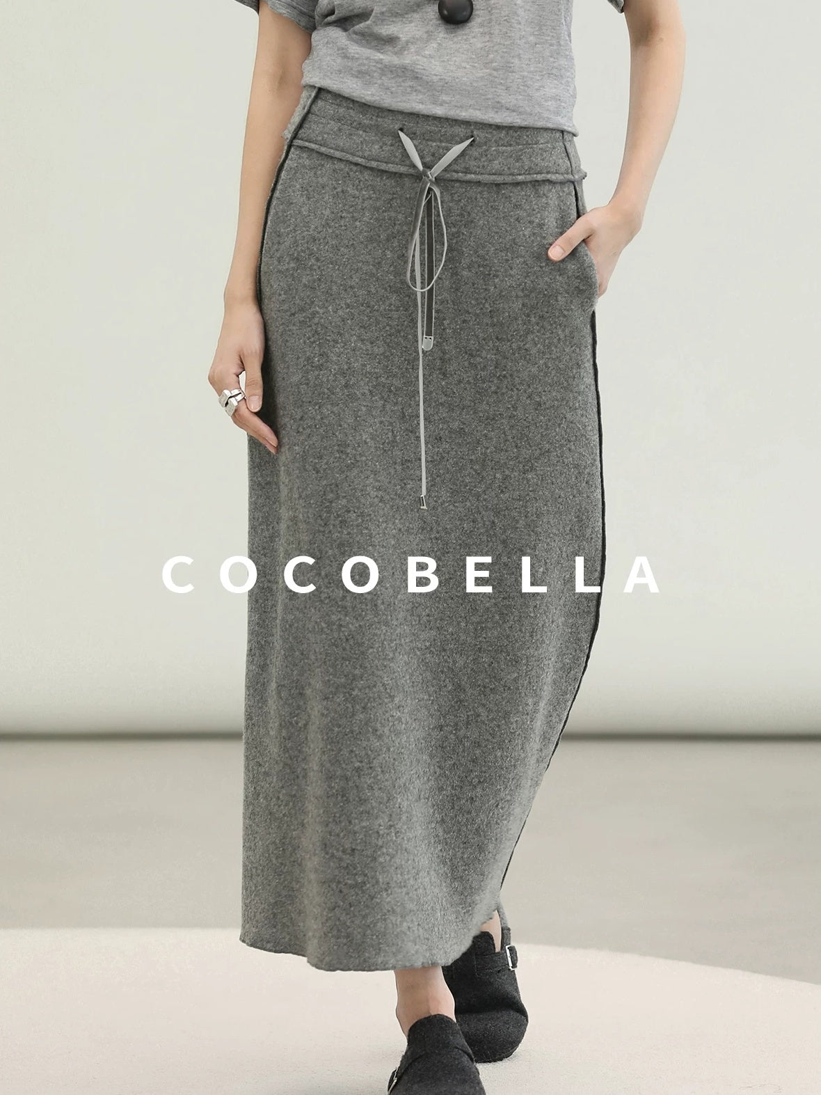 COCOBELLA 100% Wool Lined High Waist Pocket Side Zipper Straight Pencil Office Skirts