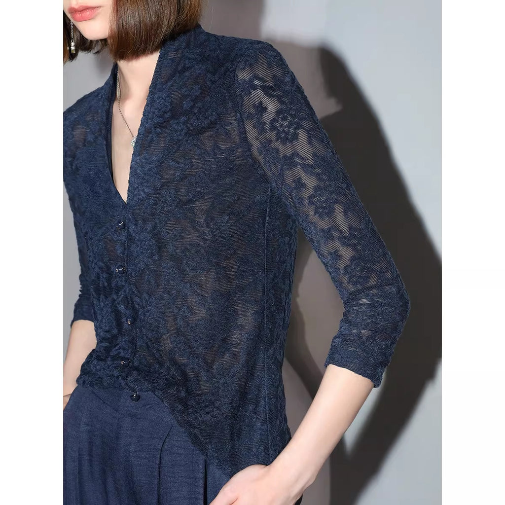 COCOBELLA_3D_Applique_Lace_Hollow_French_Slim_Fit_V_Neck_Long_Sleeve_T-Shirts_MISSTT