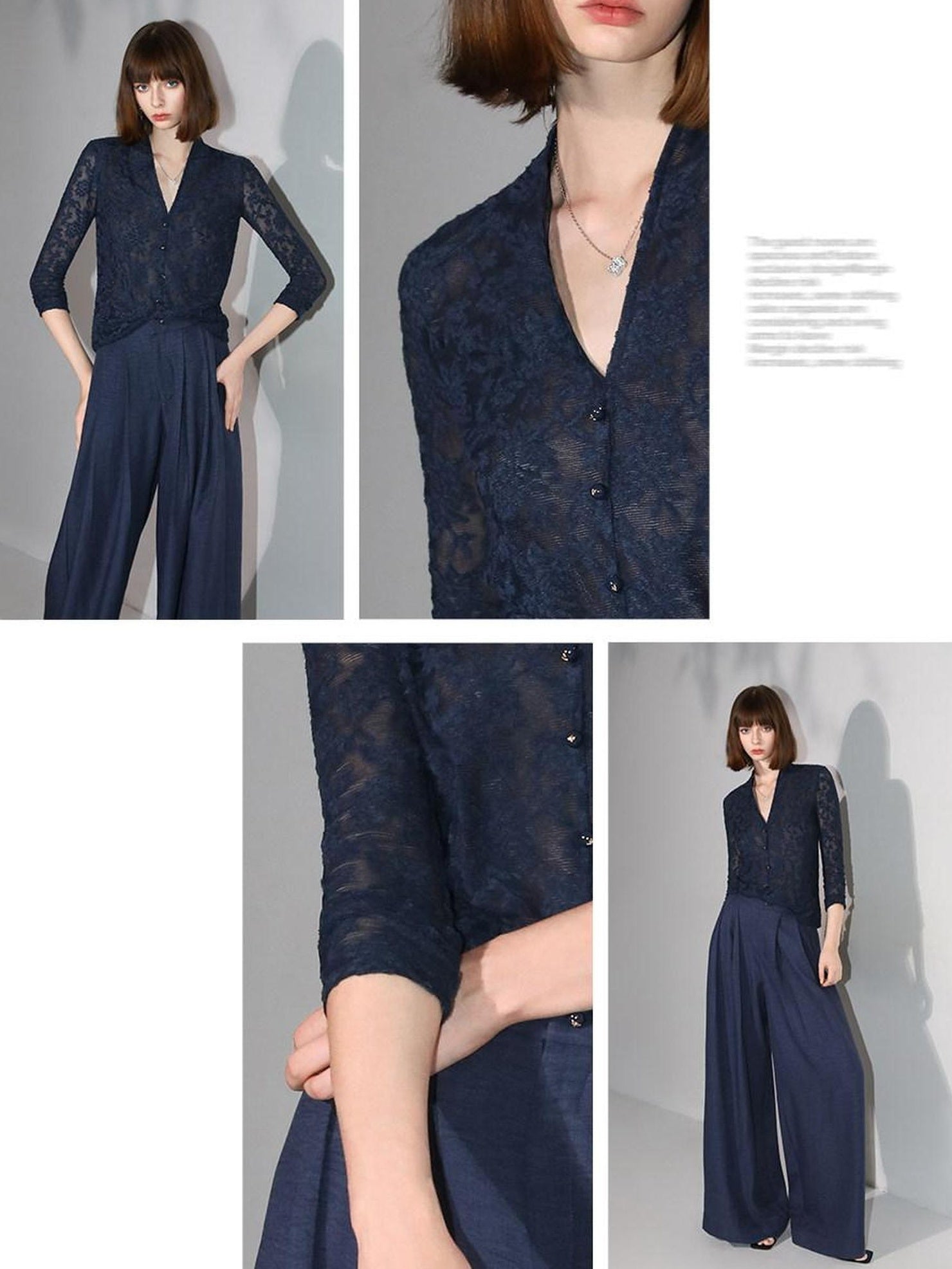 COCOBELLA 3D Applique Lace Hollow French Slim Fit V Neck Long Sleeve T-Shirts