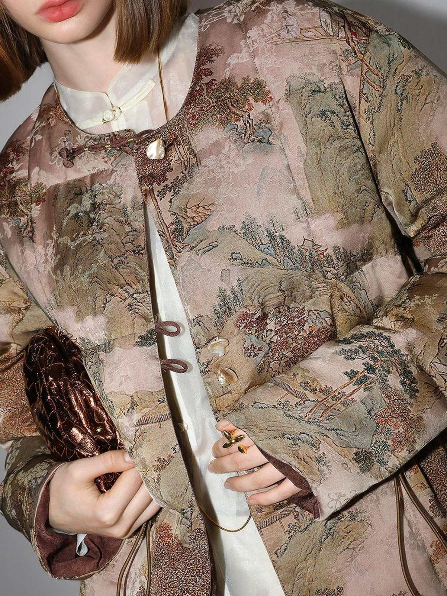 COCOBELLA 90% Down Double Faced Reversible Floral Print Straight Commuter Down Jackets