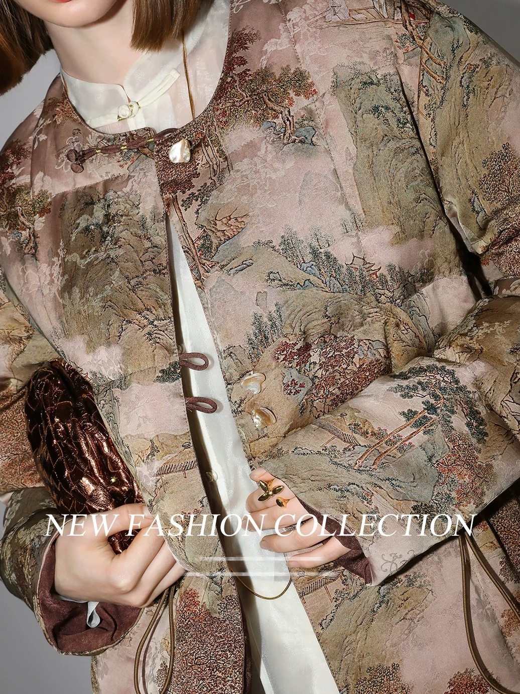 COCOBELLA 90% Down Double Faced Reversible Floral Print Straight Commuter Down Jackets