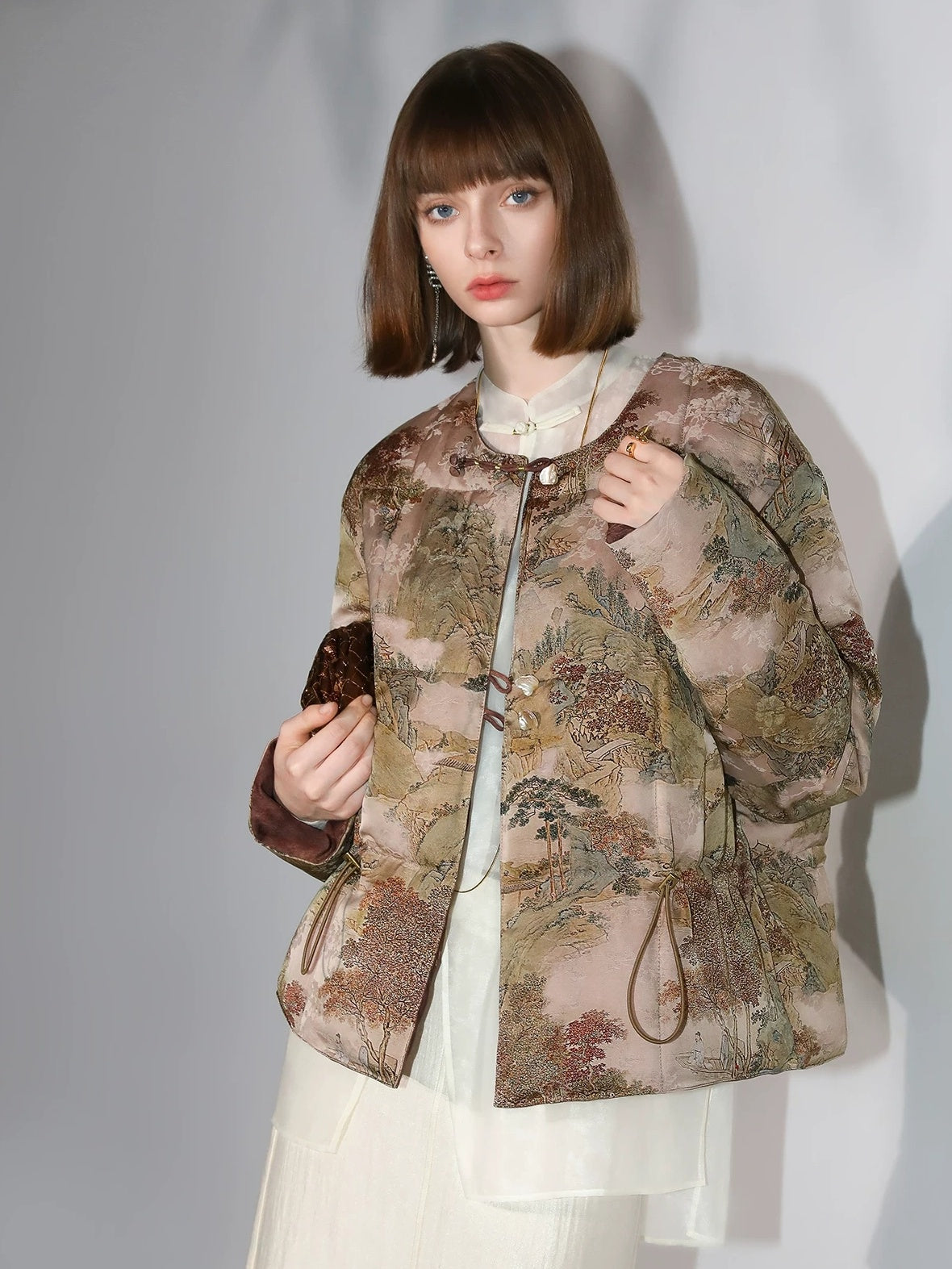 COCOBELLA 90% Down Double Faced Reversible Floral Print Straight Commuter Down Jackets