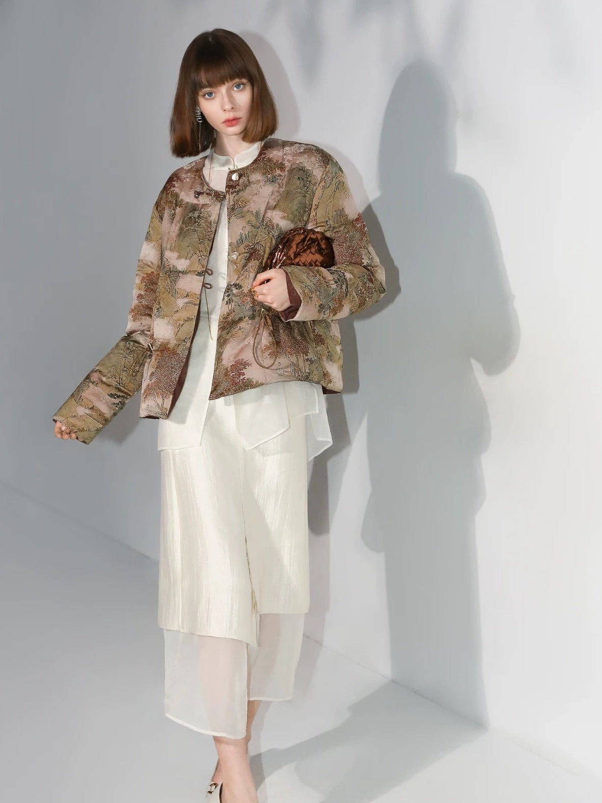 COCOBELLA 90% Down Double Faced Reversible Floral Print Straight Commuter Down Jackets