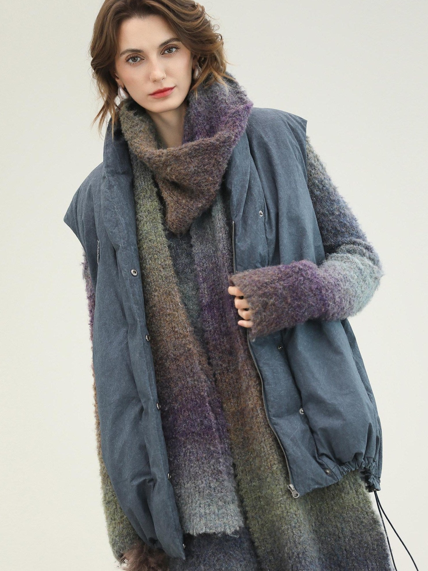 COCOBELLA 90 Percent Duck Down Warm Loose Distressed Ol Commuting Vintage Blue Zipper Vest