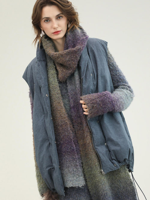 COCOBELLA 90 Percent Duck Down Warm Loose Distressed Ol Commuting Vintage Blue Zipper Vest