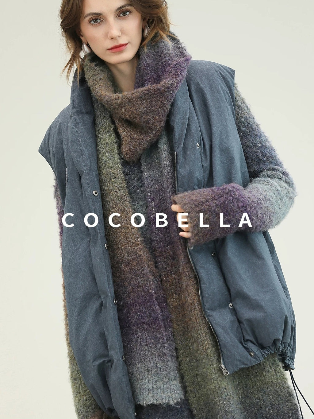 COCOBELLA 90 Percent Duck Down Warm Loose Distressed Ol Commuting Vintage Blue Zipper Vest