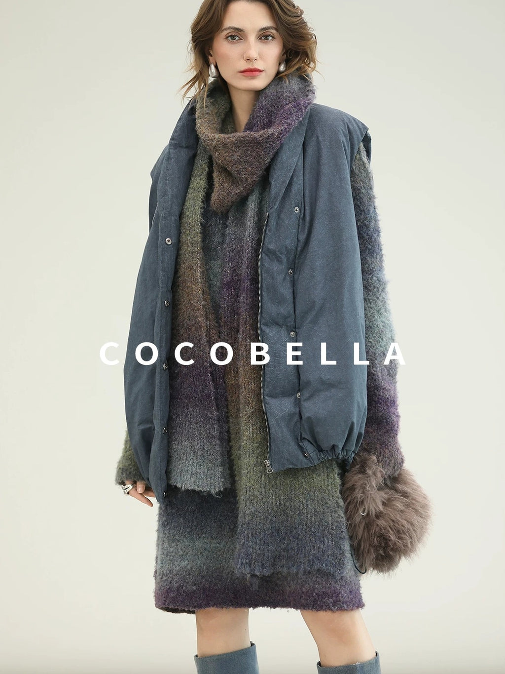 COCOBELLA 90 Percent Duck Down Warm Loose Distressed Ol Commuting Vintage Blue Zipper Vest