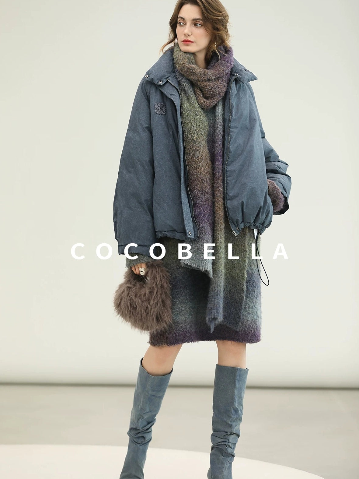 COCOBELLA 90 Percent Duck Down Warm Loose Distressed Ol Commuting Vintage Blue Zipper Vest