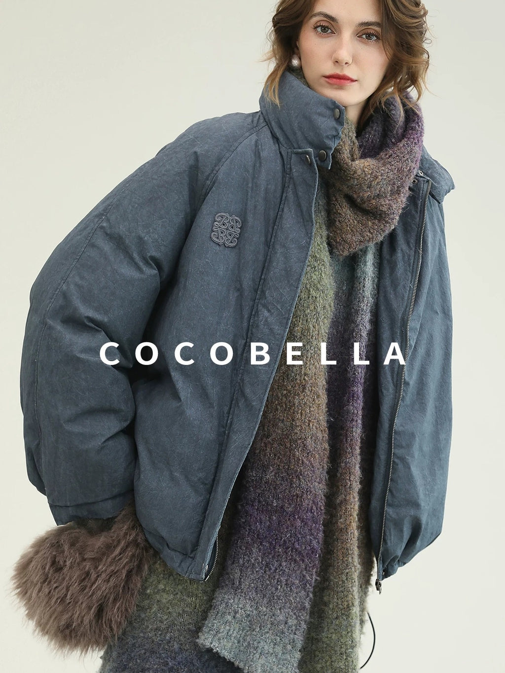 COCOBELLA 90 Percent Duck Down Warm Loose Distressed Ol Commuting Vintage Blue Zipper Vest