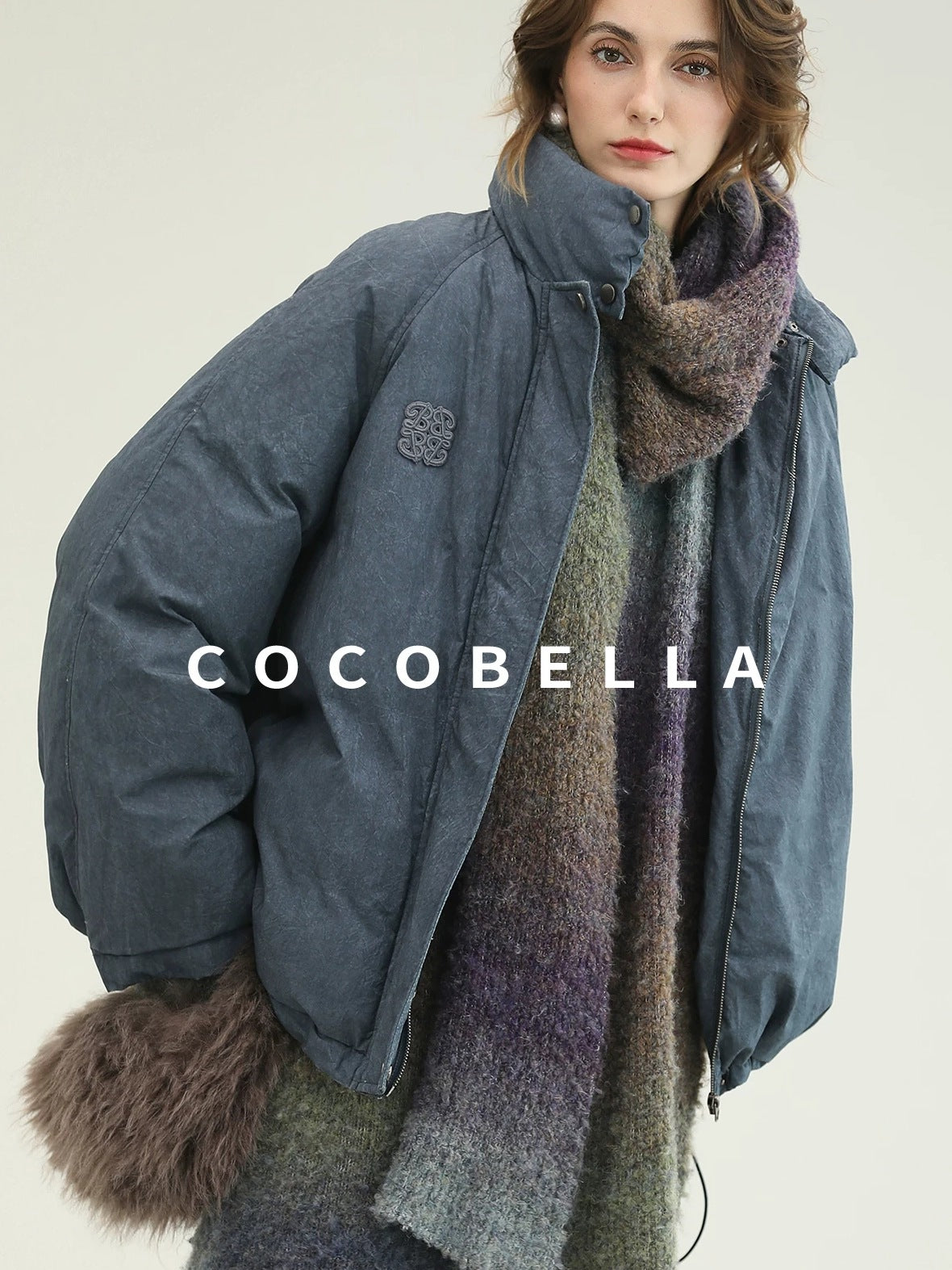 COCOBELLA 90 Percent Duck Down Warm Loose Distressed Ol Commuting Vintage Blue Zipper Vest