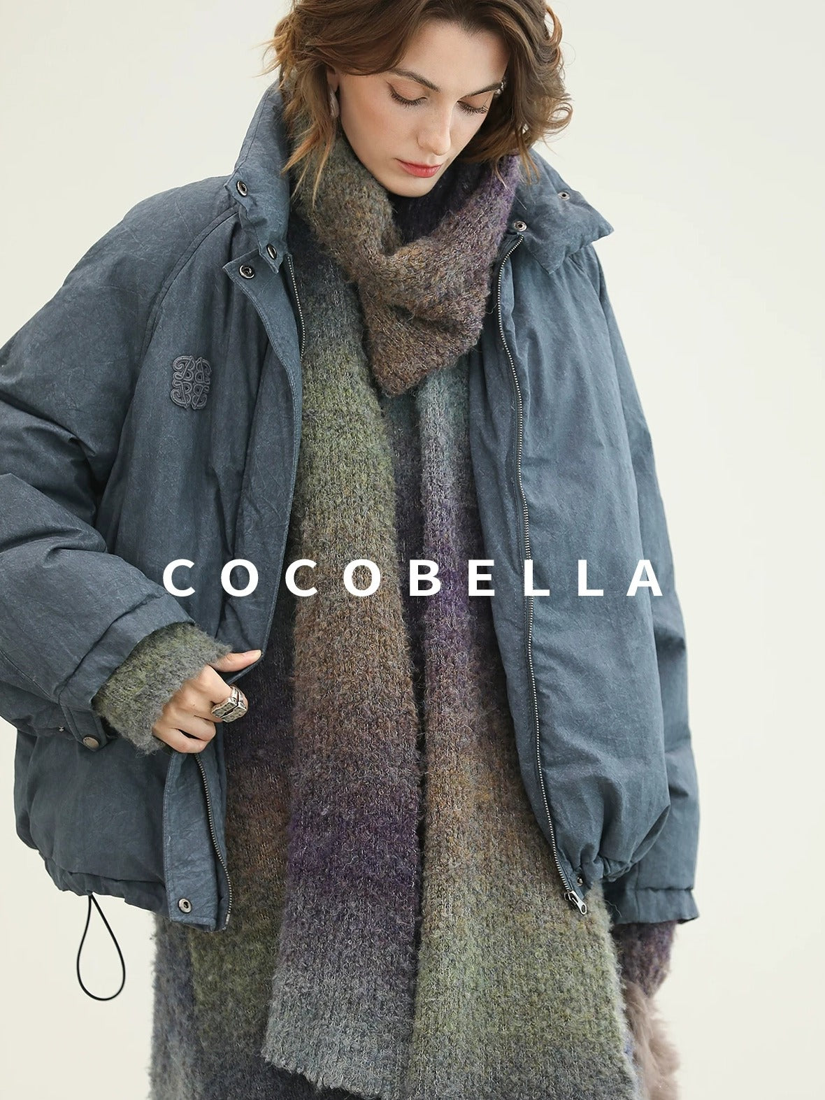 COCOBELLA 90 Percent Duck Down Warm Loose Distressed Ol Commuting Vintage Blue Zipper Vest