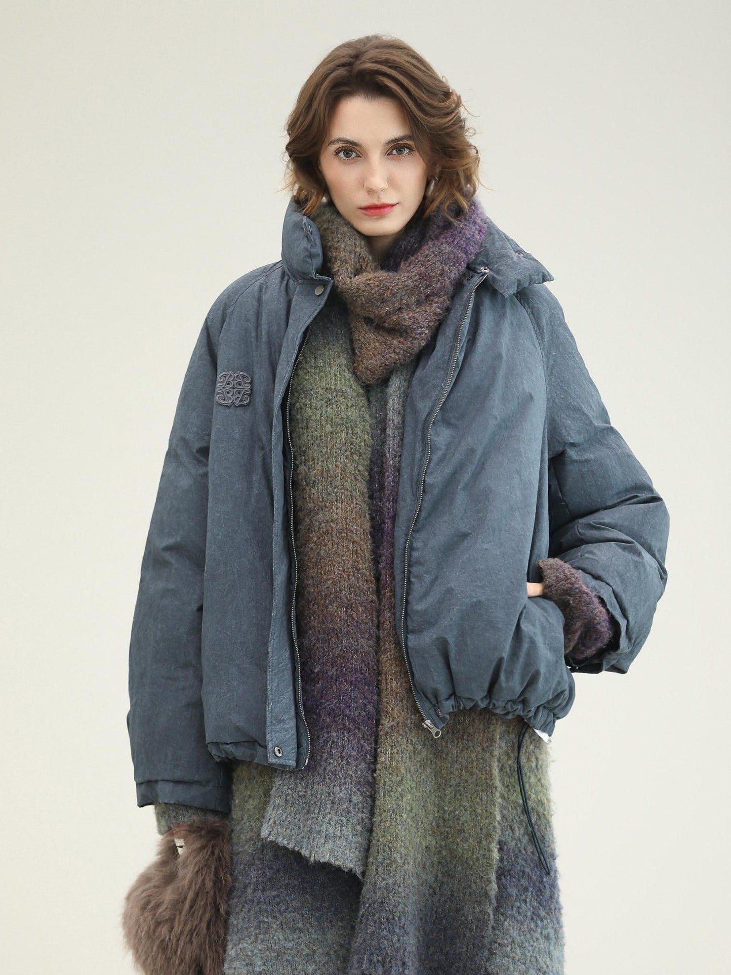 COCOBELLA 90 Percent Duck Down Warm Loose Distressed Ol Commuting Vintage Blue Zipper Vest