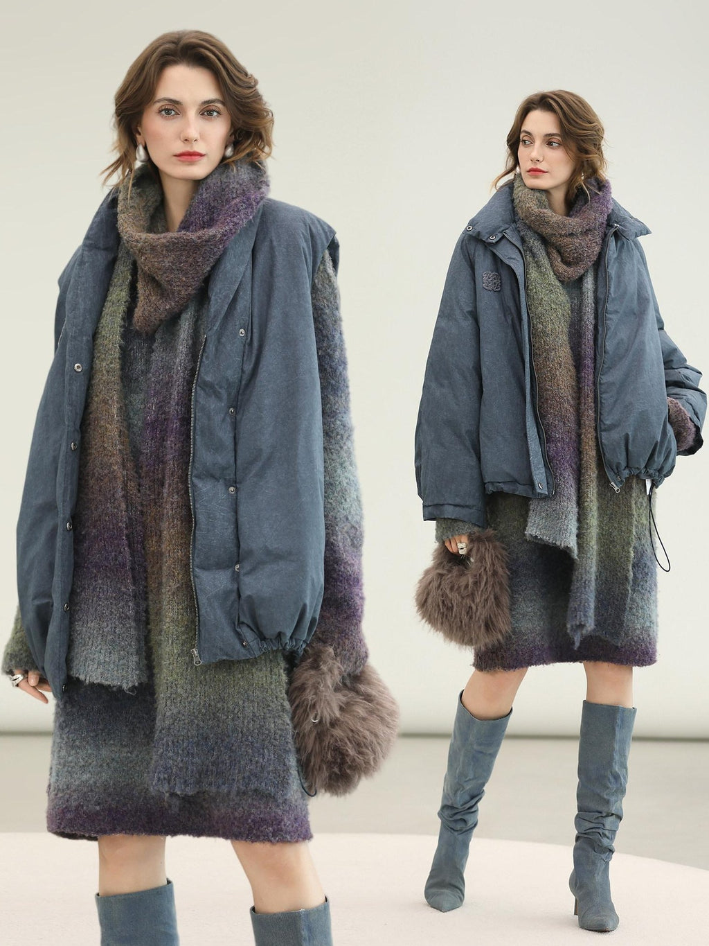 COCOBELLA 90 Percent Duck Down Warm Loose Distressed Ol Commuting Vintage Blue Zipper Vest