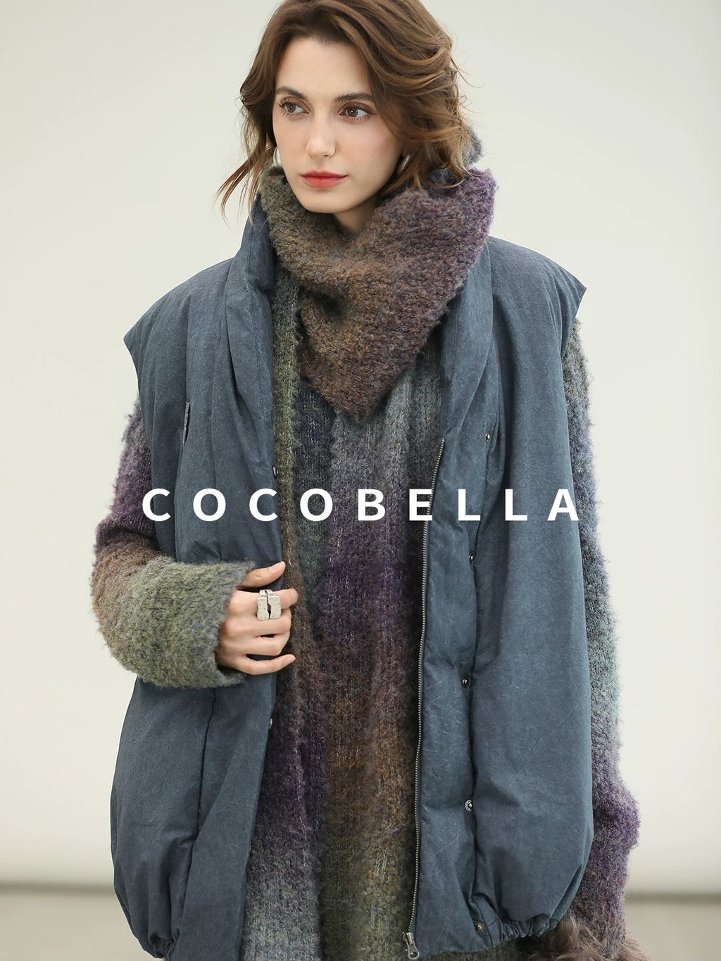 COCOBELLA 90 Percent Duck Down Warm Loose Distressed Ol Commuting Vintage Blue Zipper Vest