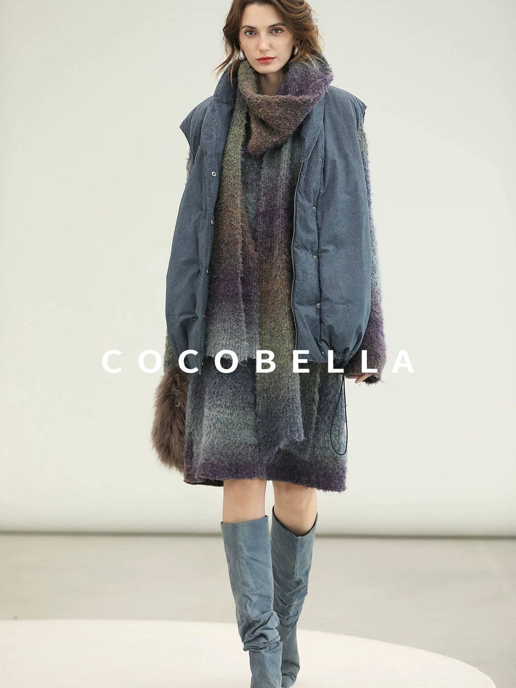 COCOBELLA 90 Percent Duck Down Warm Loose Distressed Ol Commuting Vintage Blue Zipper Vest