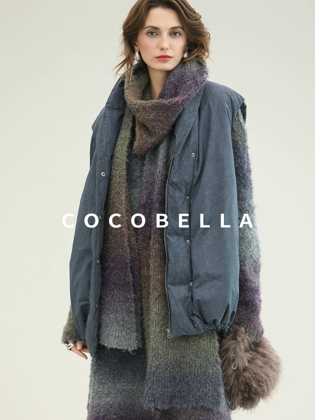 COCOBELLA 90 Percent Duck Down Warm Loose Distressed Ol Commuting Vintage Blue Zipper Vest