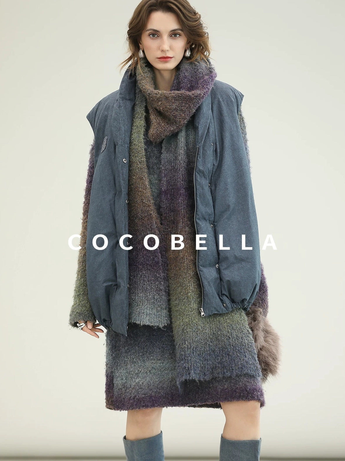 COCOBELLA 90 Percent Duck Down Warm Loose Distressed Ol Commuting Vintage Blue Zipper Vest