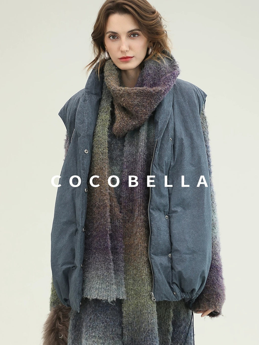 COCOBELLA 90 Percent Duck Down Warm Loose Distressed Ol Commuting Vintage Blue Zipper Vest