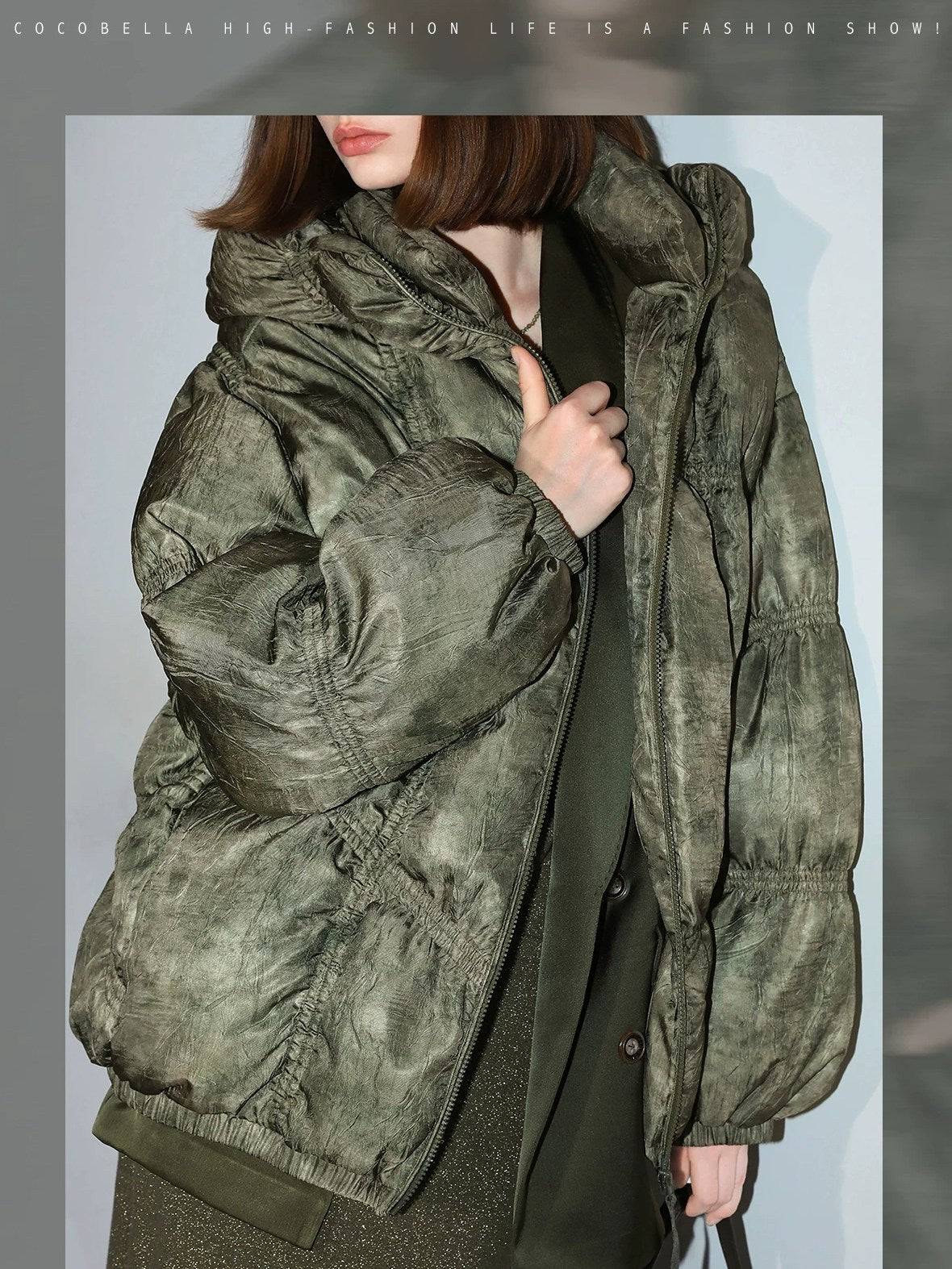 COCOBELLA 90 Percent White Duck Down 150G Commuter Ol Fit Moss Green Short Down Jackets