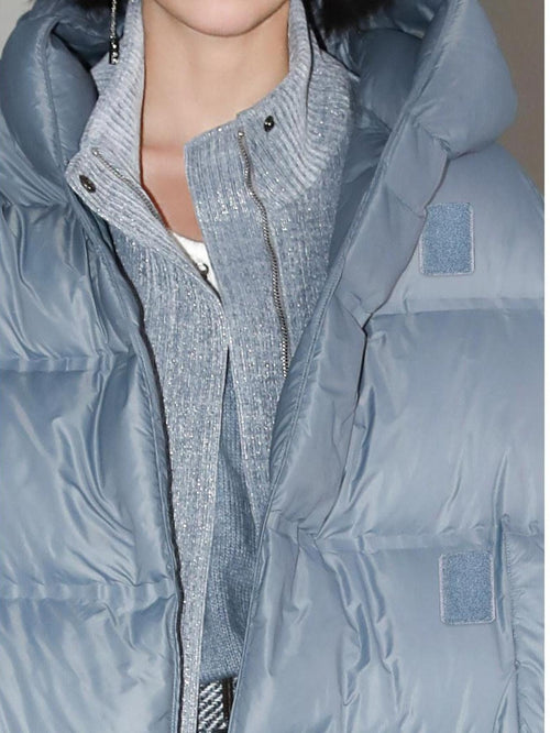 COCOBELLA 90% White Duck Down Hooded Loose Minimalist Commuter Mid Length Down Jackets