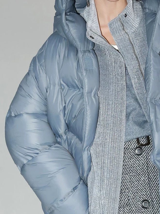 COCOBELLA 90% White Duck Down Hooded Loose Minimalist Commuter Mid Length Down Jackets