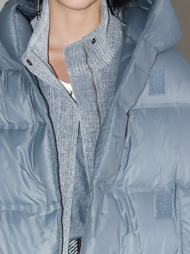 COCOBELLA 90% White Duck Down Hooded Loose Minimalist Commuter Mid Length Down Jackets