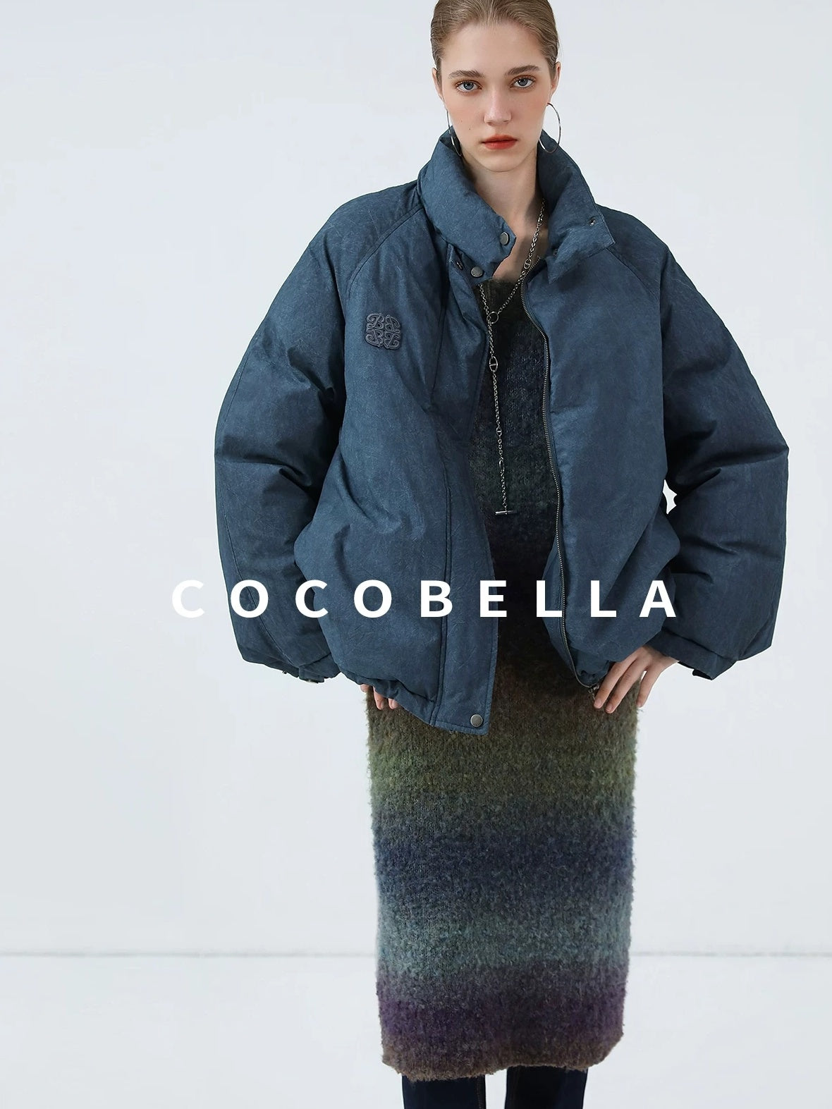 COCOBELLA 90% White Duck Down Straight Fit Vintage Blue Urban Short Down Jackets