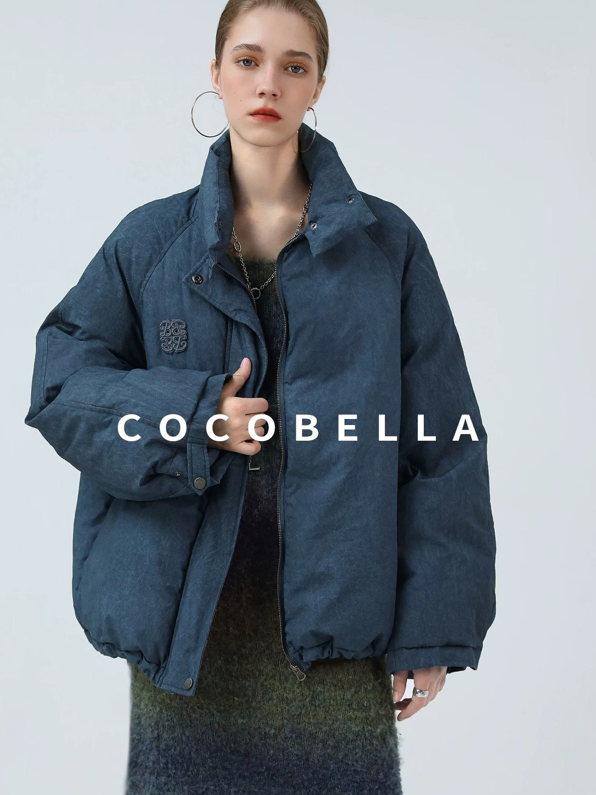 COCOBELLA 90% White Duck Down Straight Fit Vintage Blue Urban Short Down Jackets