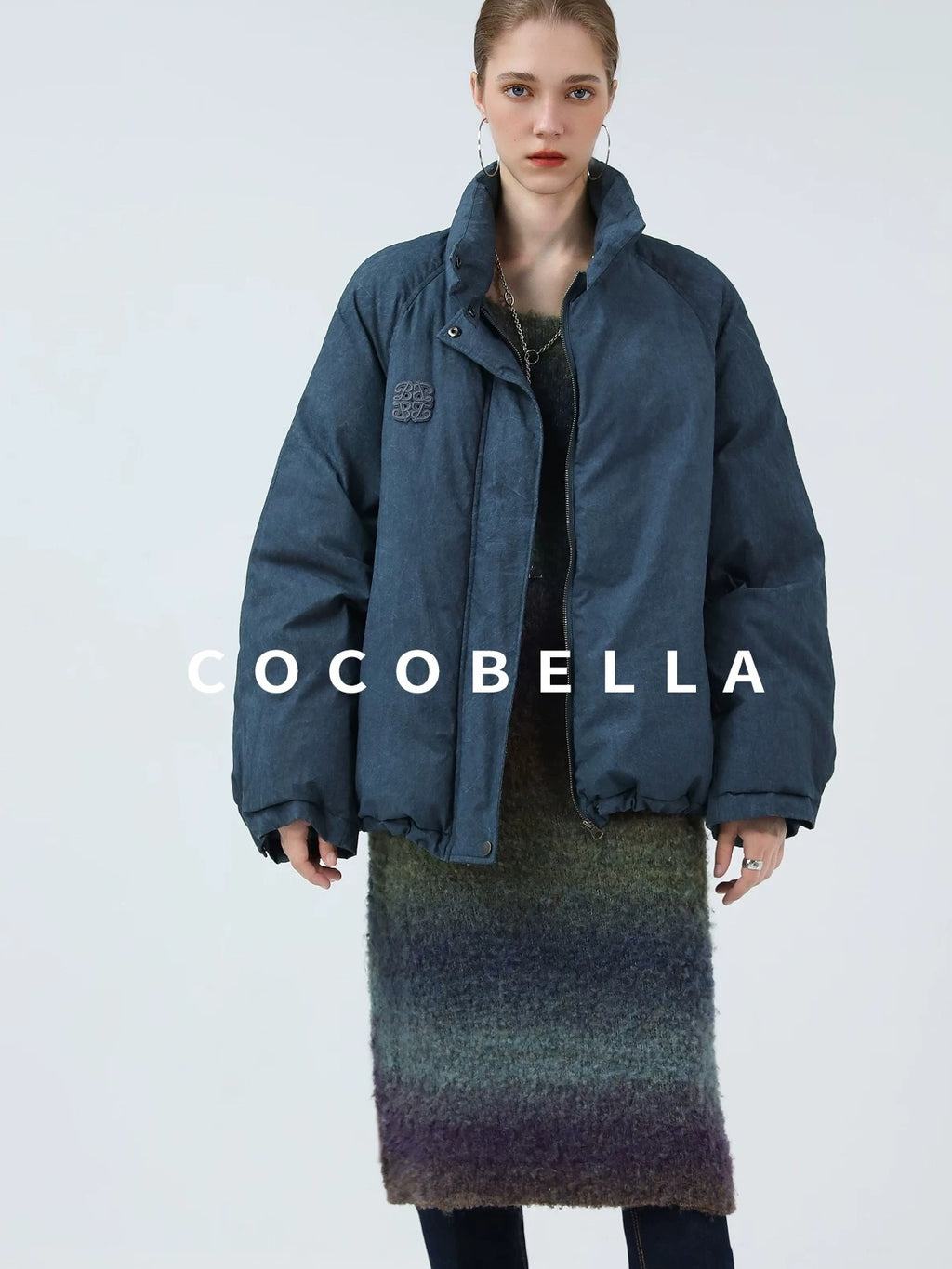 COCOBELLA 90% White Duck Down Straight Fit Vintage Blue Urban Short Down Jackets