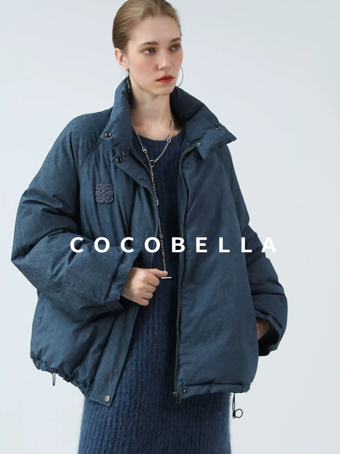 COCOBELLA 90% White Duck Down Straight Fit Vintage Blue Urban Short Down Jackets